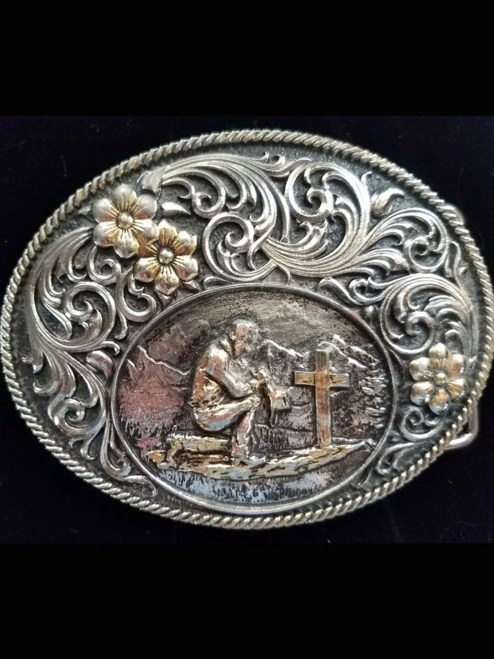 Montana Silversmiths Ornate Silver Praying Cowboy Western Attitude Belt Buckle